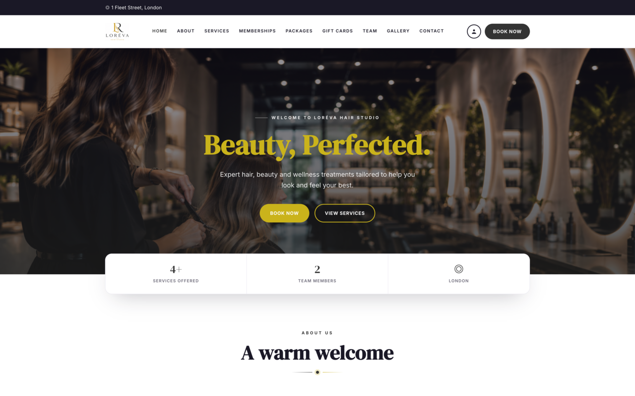 Example Velixa-hosted merchant website — Loreva Hair Studio