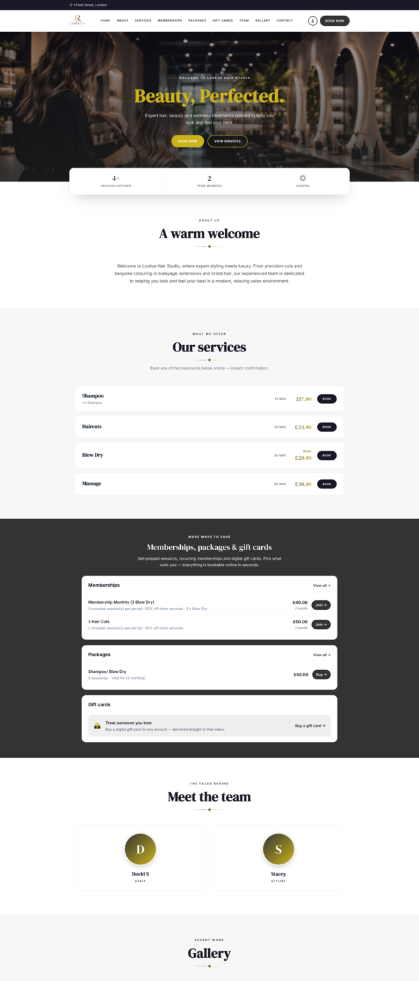 Loreva Hair Studio — example Velixa-hosted merchant website